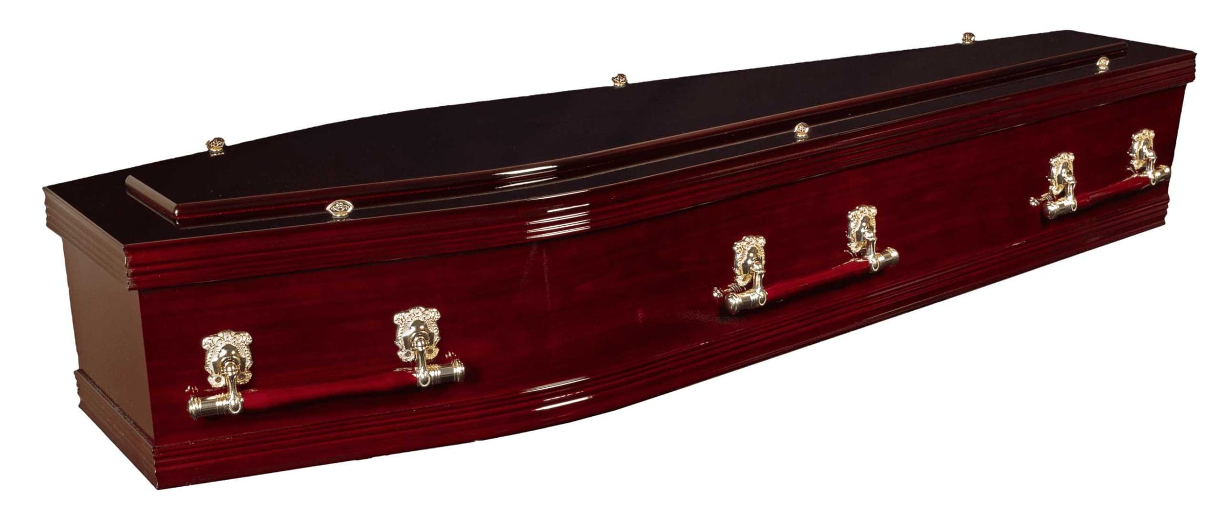 Paterson High Gloss Rosewood Stained Finished Coffin by Fry Bros Funerals in Maitland